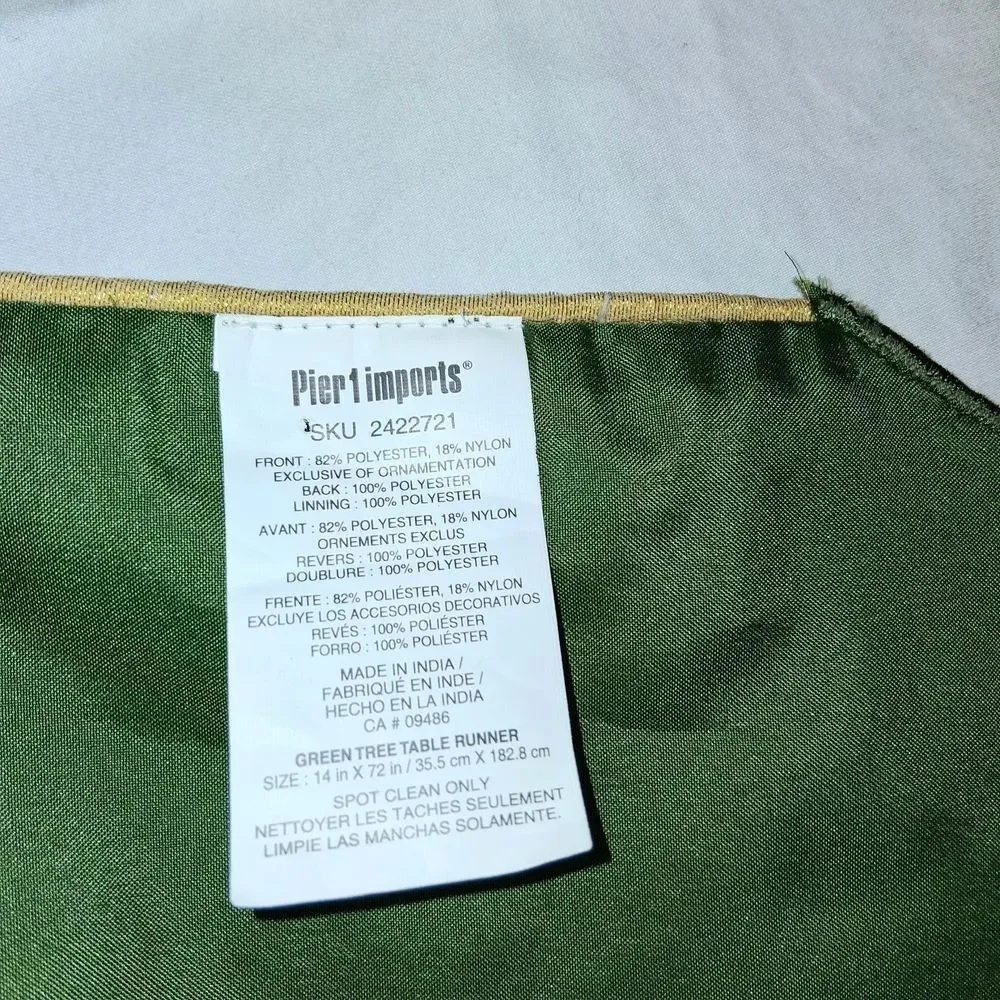 Pier 1 Imports Green Christmas Tree Embellished Table Runner